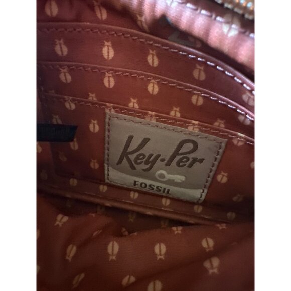 Fossil Key-Per Floral Canvas Leather Micro Wristlet Clutch Zipper Closure Strap - Picture 3 of 5